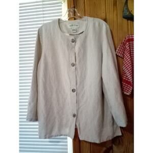 Orvis Beige Linen Rayon 3/4 Sleeve L Button Up Shirt